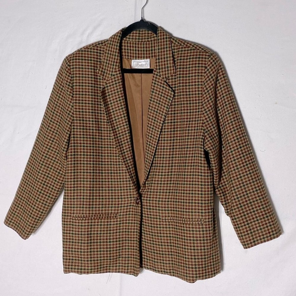 Vintage Traditions Tan Burgundy Houndstooth Blazer 14 Academia Twee Dadcore